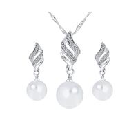 FFWTPY 2 Pièces Parure Bijoux Spirale Cristal Perle Blanche Collier Boucles D'oreilles Set Élégant Brillant Femme Accessoire Mariage Soirée