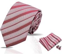 FFWTPY 3 Pièces Ensemble Cravate Rayée Classique Mouchoir Boutons Manchettes Accessoires Homme Tenue Professionnelle Costume Élégant