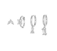 FFWTPY 4 Pièces Boucles D'oreilles Zircon Brillant Combinaison Créole Minimaliste Clous Papillon Feuille Cristal Élégant Bijoux Femme