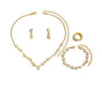 FFWTPY 4 Pièces Ensemble Bijoux Cristal Brillant Collier Bracelet Boucles D'oreilles Bague Strass Élégant Parure Femme Accessoire Mariage Cérémonie