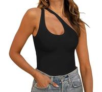 FFWTPY Body Femme sans Manche Asymétrique Bodysuit Épaule Dénudée Bodys Moulant Sculptant Élastique Confortable Top Basique Gainant pour Tenue Quotidienne