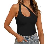 FFWTPY Body Femme sans Manche Asymétrique Bodysuit Épaule Dénudée Bodys Moulant Sculptant Élastique Confortable Top Basique Gainant pour Tenue Quotidienne