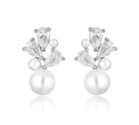 FFWTPY Boucles D'oreilles Goutte Cristal Zircon Perle Élégantes Bijoux Femme Argent Brillant Luxe Mariage Soirée Accessoires