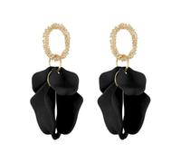 FFWTPY Boucles D'oreilles Pétale Texturé Noir Pendantes Élégantes Cercle Doré Brillant Accessoire Bijoux Femme