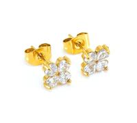 FFWTPY Boucles D'oreilles Trèfle Cristal Plaqué Or 18k Bijoux Femme Clous Puces Élégants Accessoires Brillants Charme Portebonheur Joaillerie