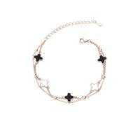 FFWTPY Bracelet pour Femme Trèfle à Quatre Feuilles Bracelets en Argent Sterling 925 Réglable Or Rose Bijoux en Acier Inoxydable pour Fille Cadeau pour l'anniversaire de Noël Saint Valentin (Or noir)