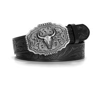 FFWTPY Ceinture Homme Western Ceintures Boucle Taille Ajustable Décoration Cuir Occidental Cowboy Longhorn Bull Boucle pour Femme pour Jean 115CM