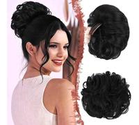 FFWTPY Chignon Bouclé Synthétique Messy Bun Postiche Cheveux avec Peigne Intégré Extension Capillaire Volume Naturel Coiffure Rapide (Noir)