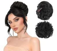 FFWTPY Chignon Bouclé Synthétique Messy Bun Postiche Cheveux avec Peigne Intégré Extension Capillaire Volume Naturel Coiffure Rapide (Noir Naturel)
