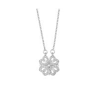 FFWTPY Collier Coeur pour Femme Pendentif Trèfle à Quatre Feuilles Amour Bijoux Plaqué Or Acier Inoxydable d'amour Chaîne pour Saint Valentin Noël Anniversaire Cadeau (Argent)