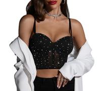 FFWTPY Debardeur Femme Tank Top Bustier Paillettes Tops sans Manche Haut Corset Bretelles Ajustables Vetement Ete Brillant Chic Soirée Fête Club Élégant Scintillant