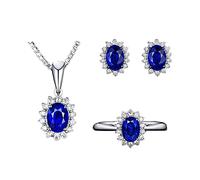 FFWTPY Ensemble Bijoux Ovale Rubis Cristal Couronne Étoile Collier Boucles Oreilles Bague Argent Élégant Luxueux Brillant