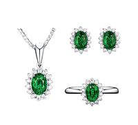 FFWTPY Ensemble Bijoux Ovale Rubis Cristal Couronne Étoile Collier Boucles Oreilles Bague Argent Élégant Luxueux Brillant