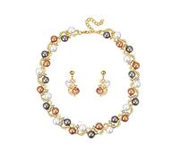 FFWTPY Ensemble Bijoux Perles Multicolores Collier Boucles D'oreilles Strass Brillants Chaîne Ondulée Élégante