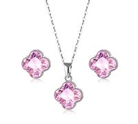 FFWTPY Ensemble Bijoux Trèfle Cristal Scintillant Collier Boucles D'oreilles Parure Élégante Argent Brillant Accessoire Femme Bijouterie Luxe