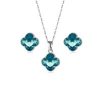 FFWTPY Ensemble Bijoux Trèfle Cristal Scintillant Collier Boucles D'oreilles Parure Élégante Argent Brillant Accessoire Femme Bijouterie Luxe