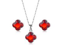 FFWTPY Ensemble Bijoux Trèfle Cristal Scintillant Collier Boucles D'oreilles Parure Élégante Argent Brillant Accessoire Femme Bijouterie Luxe