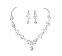 FFWTPY Ensemble de Bijoux de Mariage Cristal Parure Collier et Boucles d'oreilles en Argent avec Strass Fleur Feuille Pendentif Soirée Cadeau pour Femmes et Filles