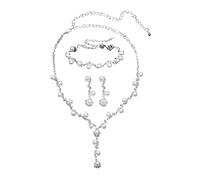 FFWTPY Ensemble de bijoux de mariage en argent Perle Parure Boucles d'oreilles Collier Bracelet Strass Boucle d'oreille Mariée Soirée Fleur Feuille Pendentif pour Femme et Fille