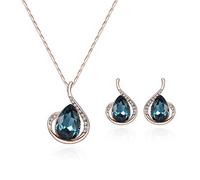 FFWTPY Ensemble Goutte Cristal Bleu Collier Boucles Oreilles Bijoux Femme Élégant Plaqué Or Rose