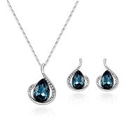 FFWTPY Ensemble Goutte Cristal Bleu Collier Boucles Oreilles Bijoux Femme Élégant Plaqué Or Rose
