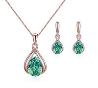 FFWTPY Ensemble Goutte Cristal Bleu Collier Boucles Oreilles Bijoux Femme Élégant Plaqué Or Rose