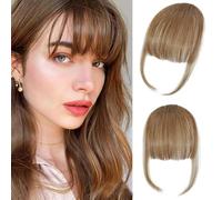 FFWTPY Extension Cheveux Naturel Frange a Clip Naturels Humain Wispy Bangs Franges avec Temples Synthétique pour Femme Utilisation Quotidienne (Marron clair)