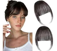 FFWTPY Extension Cheveux Naturel Frange a Clip Naturels Humain Wispy Bangs Franges avec Temples Synthétique pour Femme Utilisation Quotidienne (Marron-noir)