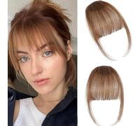 FFWTPY Extension Cheveux Naturel Frange a Clip Naturels Humain Wispy Bangs Franges avec Temples Synthétique pour Femme Utilisation Quotidienne (Marron)