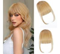 FFWTPY Extension Cheveux Naturel Frange a Clip Naturels Humain Wispy Bangs Franges avec Temples Synthétique pour Femme Utilisation Quotidienne (Or)