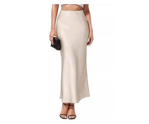 FFWTPY Jupe Longue Femme Queue Sirène de Taille Haute Casual Chic et Elegant Couleur Unie Boheme Genou Longueur Crayon Jupes pour Party (Beige/XL)