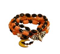 FFWTPY Kit de Perles pour Bracelet Halloween Bracelet de Perles Colorées Pendentif Chauve-Souris et Citrouille Monogrammé Halloween Perles pour Enfants Vacances Bracelet (orange04)