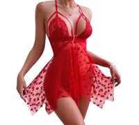FFWTPY Lingerie et Vêtements Deep V Neck Low Cut Backless Babydoll Sensuelle Ensemble Transparent Robe de Nuit avec String pour Femme La Saint Valentin (Rouge/XL)