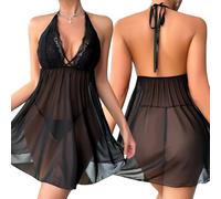 FFWTPY Lingerie Sexy Femme Coquine Hot Nuisette Halter Babydoll Transparente Dentelle Tenue Érotique Ensemble Déshabillé Séduction Nuit Romantique Soirée Spéciale
