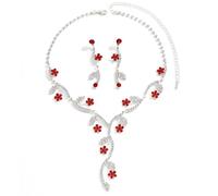 FFWTPY Parure Bijoux Floral Cristaux Brillants Collier Boucles D'oreilles Ensemble Élégant Strass Ornement Femme Accessoire