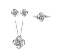 FFWTPY Parure Bijoux Nœud Celtique Cristal Zircon Cubique Collier Boucles D'oreilles Bague Argent