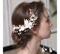 FFWTPY Serre-tête à Cheveux De Mariage En Perles, Argent Strass Casque pince à cheveux fleur de vigne dorée, de Fleurs pour Femmes Bijoux,Accessoire de Cheveux de Mariée pour Mariée et Filles