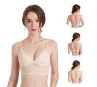 FFWTPY Soutien Gorge Dos Nu Femme Soutien-Gorge Dentelle Deep-V Plunge Bretelles Invisible Push-Up Brassière Multiposition Amovible sans Armature Bra Convertibles Bas du Dos pour Femmes Bonnet A à C
