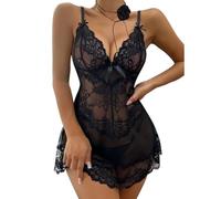 FFWTPY Tenue Sexy Femme Érotique Hot Robe Collier Forme de Rose Dentelle Transparent Séduisant Noeud Papillon pour Un Anniversaire la Saint Valentin