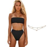 FFWTPYMaillot de Bain Femme 2 Pieces Cupshe Bikini Set Bandeau Push up Taille Haute Sculptant Gainant Swimsuit Beachwear Plage Maillots Two Pièce (Noir,M)