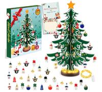 FFZZKJ Calendrier de l'Avent 2025 pour enfants, avec mini guirlande lumineuse, compte à rebours de 24 jours, en bois, avec 30 ornements pour décoration de Noël, décoration intérieure