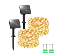 FFZZKJ Guirlande lumineuse solaire d'extérieur - 100 LED - 5 m x 2 pièces - Résistante aux intempéries - 8 modes - Pour décoration de jardin, terrasse - Blanc chaud