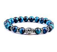 FG Jewels Bracelet Protection Symbole Bouddha Tibétain Hommes/Femmes Bracelet Pierre Naturelle Oeil DE Tigre Bleu Turquoise Bracelet Perle 8 mm Bracelet Porte Bonheur Cadeau Noel, One Size, Pierre,