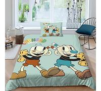 FGAITH Housse De Couette Cuphead, Parure De Lit Enfant Junior Housse De Couette + Taie d'oreiller Set -résistant À L'humidité, Hypoallergénique Single(135x200cm)