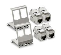 FGB Module Keystone Jack CAT 7 4x 10 Gbps avec 2 adaptateurs de rail DIN à 2 ports - LSA sans outil - Blindage STP en métal prise RJ45 Snap-In - Montage pour rails DIN de 35 mm - Commutateur réseau