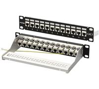 FGB Panneau de brassage 1U 12 ports Cat7 rack montable réseau RJ45 Keystone coupleur blindé avec barre arrière 1U Inline Keystone Câblage réseau pour commutateur réseau Gigabit