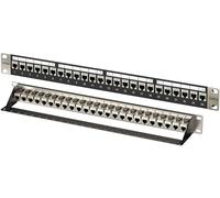 FGB Panneau de brassage 24 ports Cat6 avec coupleur RJ45 Keystone blindé | Panneau de brassage STP 19" avec barre arrière, Keystone Inline, panneau de brassage réseau pour commutateur réseau Gigabit