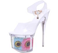 FgdeupY 18CM Femmes Plate-Forme Talons Hauts Sandales Sexy Pompes Stiletto Clair Cheville Sangle Bout Ouvert,Blanc,43 EU