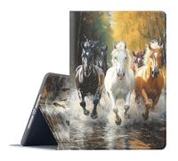 FGDRFGRW Coque pour Samsung Galaxy Tab S10 Plus 2024/S9 Plus/S9 FE Plus 5G 2023 12.4, support réglable, fonction veille/réveil automatique, protection intégrale - Chevaux qui courent