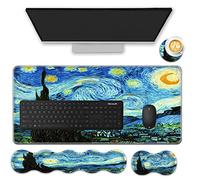 FGDRFGRW Ensemble de tapis de souris (80 x 29 cm) + repose-poignet pour clavier + repose-poignet pour souris + dessous de verre pour bureau, maison, ordinateur, ordinateur portable - 4 nuits étoilées